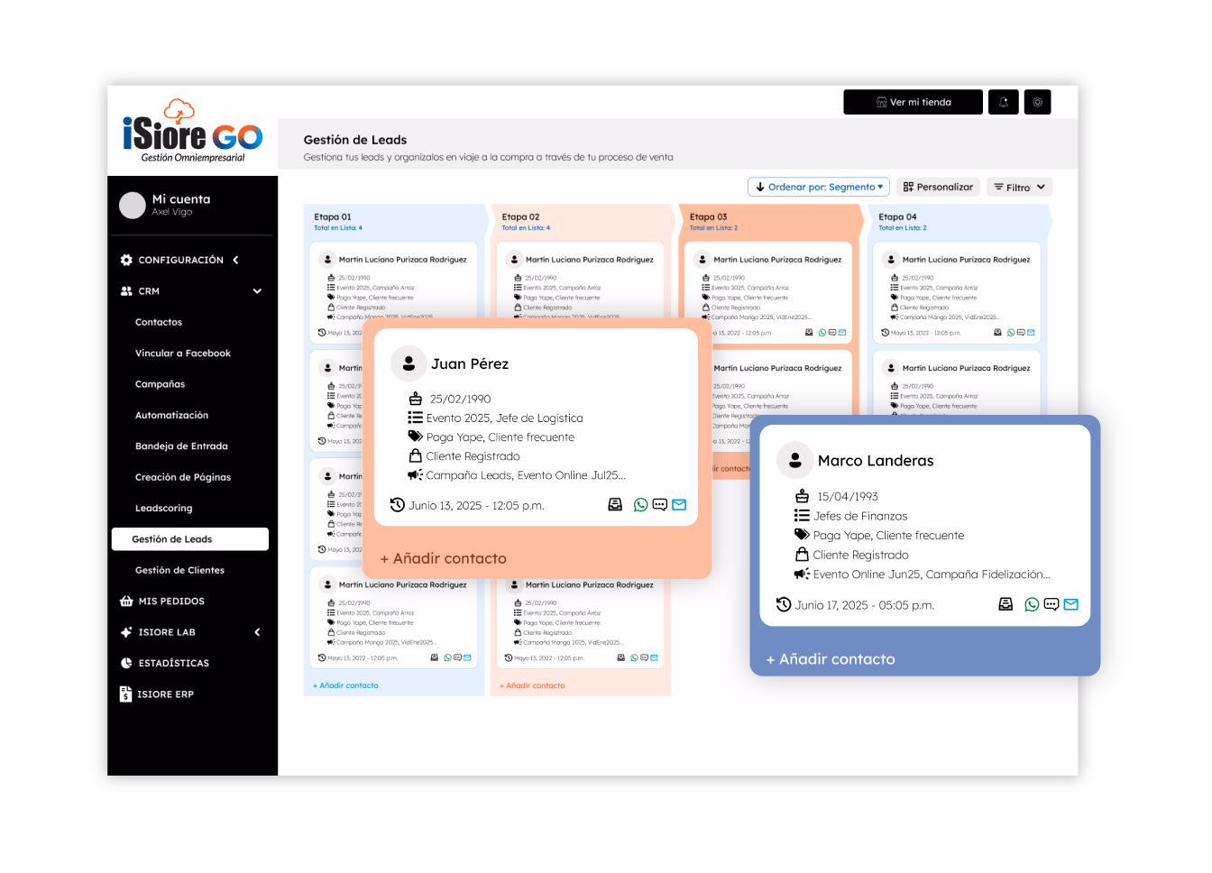 Pipeline de clientes y oportunidades en iSiore GO